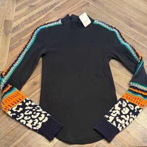 FP Movement by Free People Black Long Sleeve Top with Multicolor Accents
